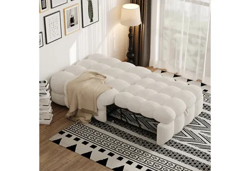 Odikalo Polsterbett Schlafsofa Puffy-Bett mit Fußhocker – Beige