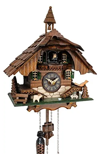 CLOCKVILLA HETTICH Schwarzwälder Kuckucksuhr mit Quarzwerk - Handgearbeitete Kuckucksuhr aus Massivholz mit Glockenturm und echtem Schindeldach. Kuckuck ruft stündlich, inklusive automatischer Nachtabschaltung. Perfekte Dekoration für jedes Zuhause.