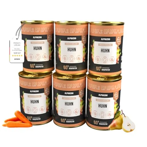 alphazoo Hundefutter nass Huhn 6 x 400 g I Premium Nassfutter für Hunde I Getreidefrei & mit hohem Fleischanteil I Hühnerschmaus Adult ohne Getreide und Zucker I Ausgewachsene Hunde & Welpen