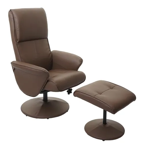 Relaxsessel Stockholm - Bequemer Fernsehsessel mit Hocker - Sessel aus hochwertigem Kunstleder in taupe, stufenlos verstellbare Rückenlehne für optimalen Komfort, ideal für entspannte Fernsehabende.