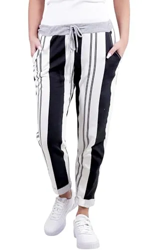 Mississhop 287 Damen Cargohose mit Blumen-Print - Damen-Hosen in Einheitsgröße (36-42) mit elastischem Gummibund und Tunnelzug für optimalen Komfort. Die lässige Boyfriend Hose ist ideal für Freizeit, Sport und eleganten Looks.