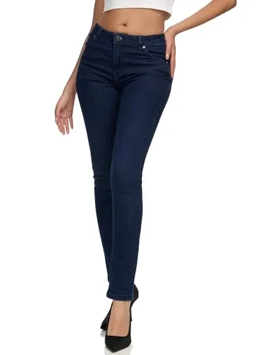 REPUBLIX Damen Mid Waist Skinny-Fit Stretch Denim Jeans RJ-1001 Dunkelblau 40 - Moderne Damenjeans mit Mid Waist und Skinny-Fit, aus elastischem Denim für optimalen Tragekomfort und perfekte Passform. Ideal für den Alltag und vielseitig kombinierbar.
