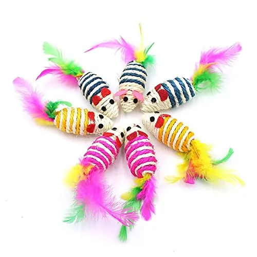 WUDQIJI Katzenspielzeug 10 Stück Furry Katzenspielzeug Maus Spielmäuse Spielmaus Spielzeugmaus Interaktives Katzenspielzeug mit Federschwanz für Katzen Spaß Spielen(Zufällige Farben)