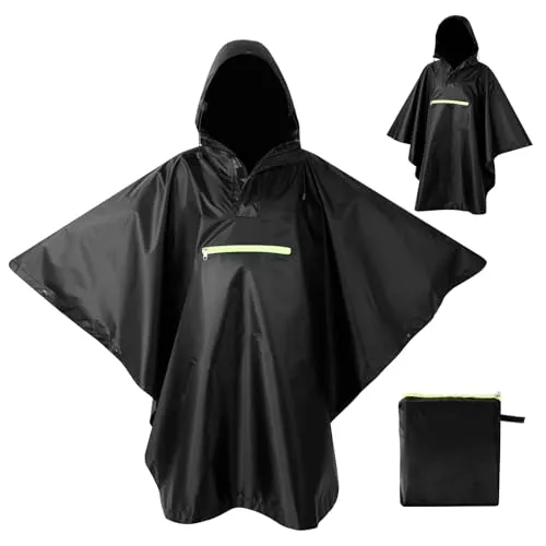 AiQInu Regen Poncho Wasserdicht, Mehrzweck-Poncho mit Ärmelschlitzen, Kapuzentasche Reflektierende Streifen, Wiederverwendbare Regenecke, Reißfest für Camping, Wandern, Outdoor und Täglichen Gebrauch