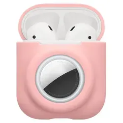 kwmobile 2-in1 Hülle kompatibel mit Apple Airpods 1 & 2 - Kopfhörer Case kompatibel mit Airtag - Weiches Silikon Cover - Schutzhülle mit Karabin... - Rosa