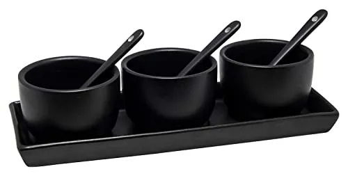 Möbel Jack Dip-Set - Schwarz - Porzellan - 7-teilig - Spülmaschinengeeignet - Soßenschälchen mit Löffelchen und Tablett