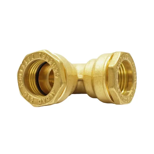 General Fittings Messing PE Rohr Verschraubung Winkel 63x63mm - Hochwertiger Messing Klemmfitting für PE-Rohre, ideal für Haustechnik und Bauindustrie. Robuste Verbindung mit DVGW-Zulassung, einfach zu installieren und vielseitig einsetzbar.