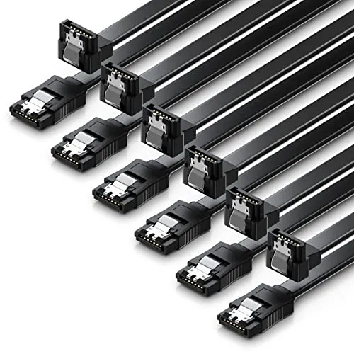 deleyCON 6x 50cm SATA 3 Kabel im Set SATA III Datenkabel - HDD SSD Verbindungskabel Anschlusskabel Metall-Clip 6 GBit/s - 1x Gerade 1x 90° L-Typ Stecker - Schwarz