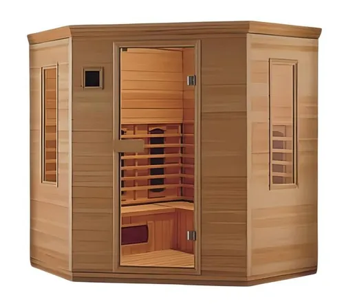 Infrarotsauna Saunakabine 184x184 cm - Kompakte Infrarotsauna für Innen- und Außenbereich, gefertigt aus hochwertigem Massivholz. Mit MP3-Wiedergabe und Bluetooth für entspannten Genuss.