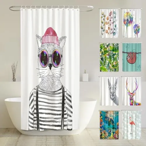 arteneur® Hipster Katze aus Berlin - Anti-Schimmel Duschvorhang 120x180 - Duschvorhänge aus 100% recyceltem Polyester, mit antibakterieller Beschichtung und gewichtetem Saum für eine hygienische und langlebige Nutzung.
