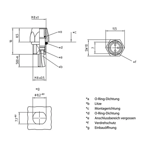 Lutronic 1223 Sensor-/Aktor-Einbausteckverbinder M8 Buchse, Einbau 0.50m Polzahl Sensoren: 4 1St.