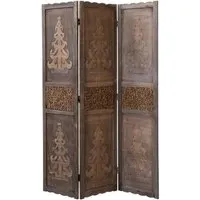 Homestyle4u 3-tlg. Paravent in Braun 120x170 cm - Raumtrenner und Sichtschutz aus braunem Paulownia Holz, dekorativ mit Schnitzereien, zusammenklappbar und ideal für eine behagliche Atmosphäre in jedem Wohnbereich.