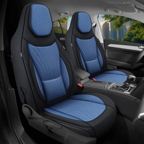 Schonbezüge Sitzbezüge für Skoda Octavia 3 Typ 5E Bj 2013-20 Schwarz/Blau C6 - Hochwertiges Sitzbezugset für PKW, atmungsaktiv und einfach zu installieren. Ideal für den Schutz Ihrer Sitze, kompatibel mit Airbags und Sitzheizung.