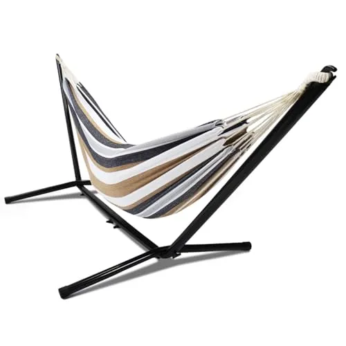 IDMarket Hängematte mit Metallgestell und gestreiftem Tuch