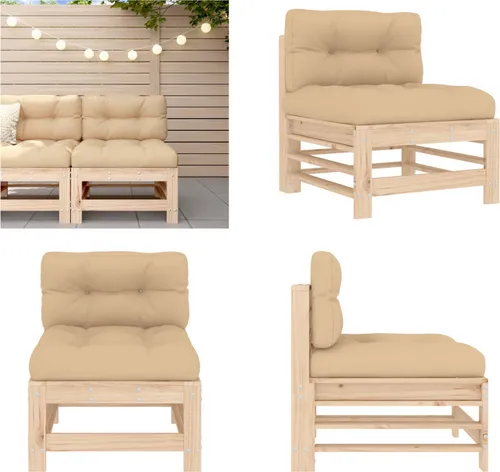 vidaXL Mittelsofa mit Kissen Massivholz Kiefer