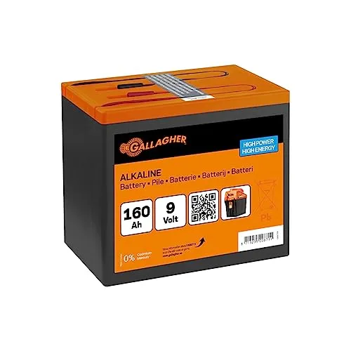 Gallagher Alkaline Powerpack Weidezaunbatterie 9V/160 Ah - Geeignet für alle 9V Weidezaungeräte - Lange Lebensdauer - Quecksilberfrei