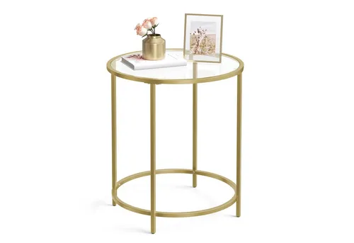 VASAGLE Beistelltisch aus Hartglas, Ø 50 cm, Gold von VASAGLE
