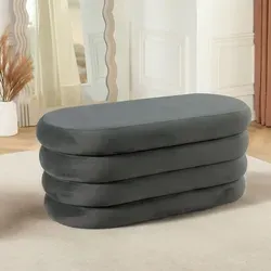 riess-ambiente Polsterbank VOGUE 85cm grau Samt ovale Sitzbank mit Stauraum Schlafzimmer - Grau