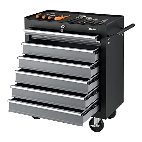 pro.tec Werkstattwagen mit 7 Schubladen - abschließbar, mobil mit Feststellbremsen und robustem Stahl für optimale Werkzeugorganisation