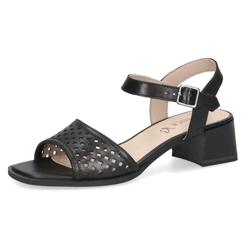 Caprice Damen Sandale mit Absatz aus Leder, Schwarz (BLACK NAPPA), 39 - Elegante Sandale mit 4,8 cm Trapezabsatz für einen stilvollen Auftritt. Mit der MEMOTION Sohlentechnologie für hohen Tragekomfort. Ideal für jeden Anlass und sicherer Halt durch zuverlässige Schließe.