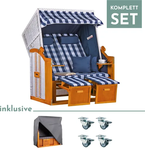 Strandkorb Baltic PE weiß Karo Blau von Mr. Deko
