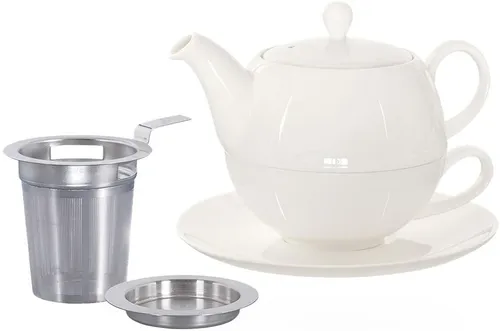 Buchensee Tea for one / Teeset Lena, Teekanne 500ml + Sieb, Abtropfschale, weiß