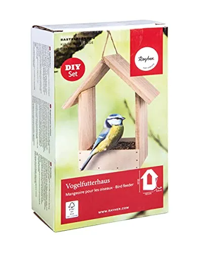 Rayher Bausatz Vogelfutterhaus, Holz, FSC zertifiziert, 19,5 x 9,8 x 25 cm, Vogelhaus klein, zum Bemalen, Futterhaus, 70052505, Natur