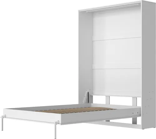 SMARTBett Schrankbett Classic 140x200cm Vertikal Weiss - Wandbett mit Gasdruckfedern für müheloses Öffnen und Schließen. Ideal für Gästezimmer oder Wohnzimmer. Integrierte Ablage für persönliche Gegenstände.