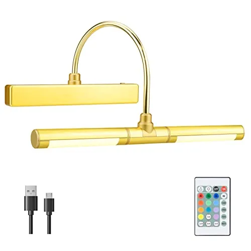 BIGMONAT Nordic Messing Wandleuchte moderner minimalistischer Nachttisch Japanischer Retro Badezimmer Spiegel Vorderlampe Wandbild dekoratives Licht 12-farbiger verstellbarer Bildschirm, Gold