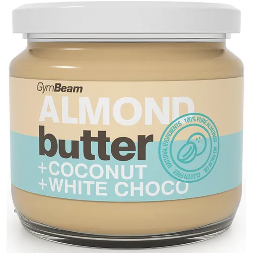 GymBeam Almond Butter with Coconut and White Choco Nussaufstrich mit Schokolade 340 g