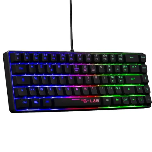 The G-Lab Azerty Französisch - Schwarz Gaming Tastatur - Tastaturen: Ultra kompakte 60% semimechanische Gaming Tastatur mit RGB-Beleuchtung und 19 Anti-Ghosting-Tasten, ideal für Gamer auf PC, Playstation und Xbox.