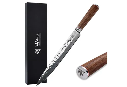 Wakoli Nussbaum Premium Fleischmesser 25 cm - Kochmesser aus 67 Lagen Damaststahl mit Nussbaumholzgriff, rasiermesserscharf und ideal für präzise Schnitte. Perfekt als Geschenk für Kochliebhaber.