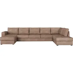 MIRJAN24 Ecksofa Wilma Large, U-Form Polsterecke vom Hersteller, Schlafsofa mit zwei Bettkasten, Wohnlandschaft (Farbe: Coral 45, Seite: Rechts) - Beige