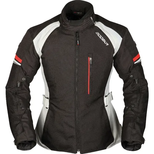 Modeka Violetta Damen Motorrad Textiljacke, schwarz-grau, Größe 46 - Motorradjacke aus robustem 500 D Polyester mit Schutzlevel 1 Protektoren für optimale Sicherheit und Komfort auf jeder Fahrt.