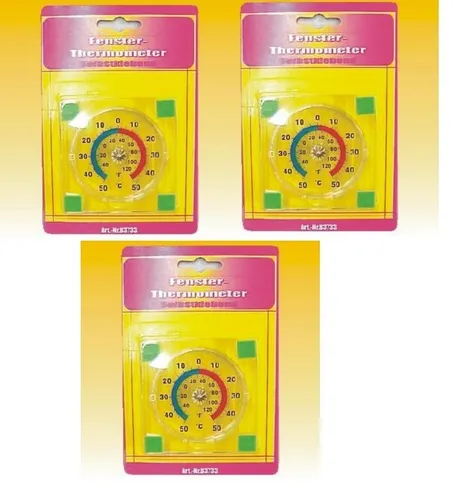 3x Fensterthermometer selbstklebend ca. 7,5x7,5cm, Außenthermometer, Thermometer