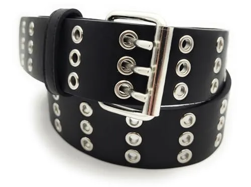Lemasi 3-Loch Nietengürtel Ösen Gürtel Jeansgürtel Damen Herren echt Leder & PU schwarz (3-Loch schwarz, 135cm)
