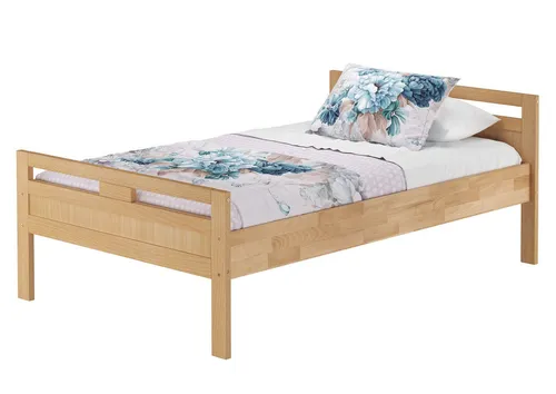 ERST-HOLZ Massivholzbett Modernes Breites Einzelbett Buche 120 x 200 cm mit Sitzhöhe 48, Buche farblos lackiert
