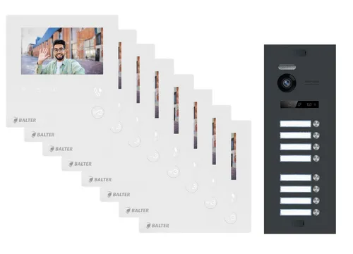 Balter Video-Türsprechanlage EVO MINI Komplettsystem für 8-Familienhaus Anthrazit 8x 4.3