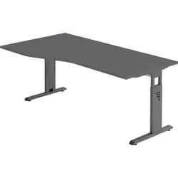 bümö Schreibtisch Serie-O - Graphit, 180 x 100 cm - Kinderschreibtisch mit höhenverstellbarem Design (65-85 cm) für optimale Ergonomie, ideal für wachsende Kinder und flexible Nutzung.