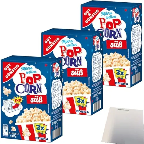 usy Bundle für Gut&Günstig Mikrowellen Popcorn süß 3er Pack (9x100g Packung) + usy Block