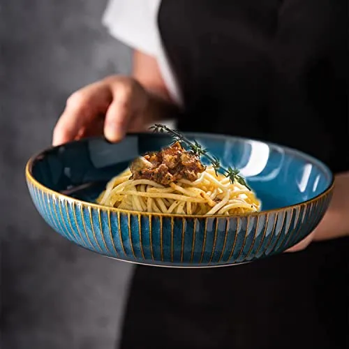 CSYY Pastateller aus Keramik, Groß Suppenteller Oder Speiseteller, Premium Porzellan 21cm Blau(2PCS)