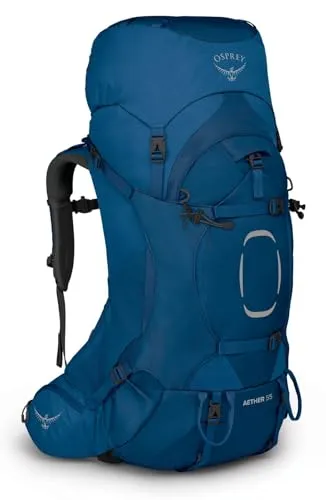 Osprey Aether 55 Trekkingrucksack für Männer - Deep Water Blue, L/XL - Trekkingrucksack mit PFC-freier DWR-Beschichtung und verstellbarer AirScape Rückenplatte für optimalen Tragekomfort und Wetterbeständigkeit.
