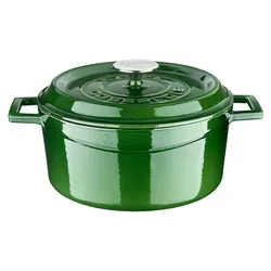 LAVA Gusseisentopf mit Deckel, emailliert, Ø 24 cm - Grün - Robuster Gusseisentopf für schmackhafte Eintöpfe und Schmortöpfe. Ideal für gleichmäßiges Garen und ansprechende Präsentation. Mit Gusseisendeckel und zwei Griffen, geeignet für alle Herdarten.