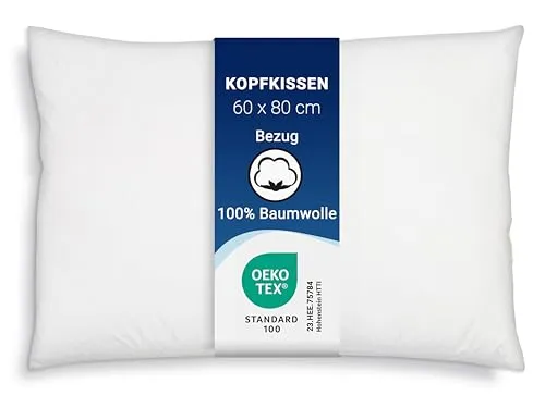 ZOLLNER Kopfkissen 60x80 cm - Baumwollbezug, waschbar und in Hotelqualität - Erleben Sie erholsamen Schlaf mit unserem ZOLLNER Kopfkissen in Größe 60x80 cm. Der hochwertige Baumwollbezug sorgt für ein angenehmes Gefühl, während die waschbare Polyesterfüllung optimalen Komfort bietet. Ideal für Ihr Schlafzimmer oder Gästezimmer!