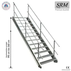 Stufen Stahltreppe beidseitig. Geländer Breite 80cm Geschosshöhe 195-260cm - Silber 13