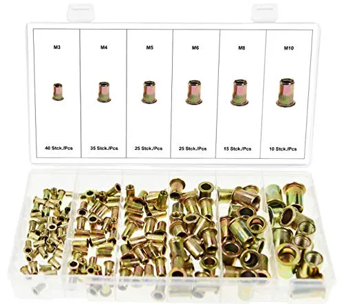 Nietmuttern-Sortiment Blindnietmuttern Satz aus verzinkter Stahl/Gewinde Einsätze M3 M4 M5 M6 M8 M10 150-tlg.