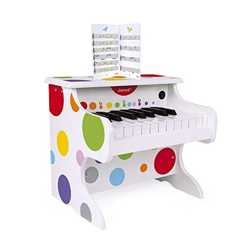 Janod - My First Confetti Elektronisches Holz-Klavier, Kinder-Musikinstrument, Spielzeugnachbildung und Spielzeug für musikalisches Empfinden, ab 3 Jahren, J07618