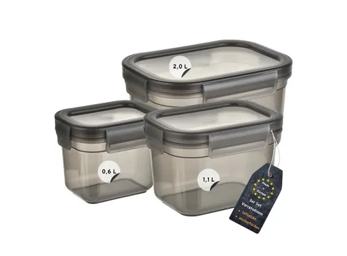 Engelland Frischhaltedose 3er Set Aufbewahrungsdosen mit Deckel, Vorratsdose, Frischhaltedose, Kunststoff/Silikon, (Vorteils-Set, 3-tlg., 0,6 L / 1,1 L / 2,0 L), luftdicht, auslaufsicher, stapelbar, BPA-frei, verschiedene Größen