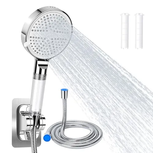 Duschkopf mit Filter, Handbrause mit Schlauch, 6 Strahlarten Duschkopf Wassersparend Hochdruck mit Filtration, Druckerhöhende Duschbrause für Zuhause/Wohnmobil/Camper/Reiseanhänger