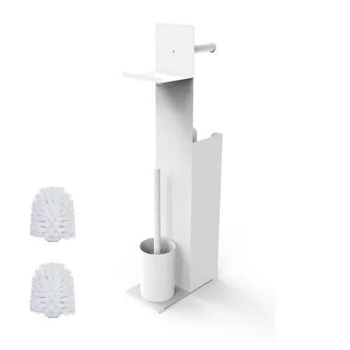 relaxdays WC-Garnitur mit Ersatzrollenhalt, weiß - Toilettenbürstenhalter mit praktischer Ablage für Smartphone und mehr, hygienisch dank wechselbarem Bürstenkopf und sicherem Stand durch schwere Bodenplatte.